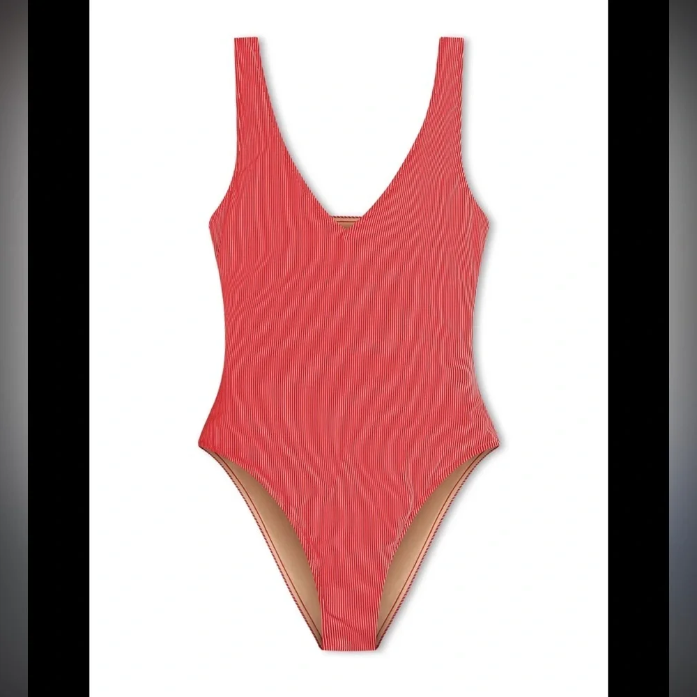 Zulu & Zephyr Signature Stripe Bikini One Piece in the color "Chilli Red - Picture 1 of 7